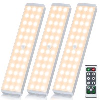 Under Cupboard Lights 36 Leds, Kitchen Closet Dimmable & Timing With Remote, Motion Sensor Indoor Rechargeable Wireless Lights For Stairs Hallway Cabinet Wardrobe Drawer, Warm White