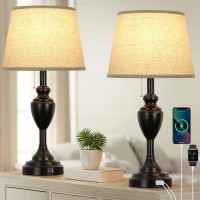 Sucolite Set Of 2 Table Lamps With 2 Usb Charging Ports Modern Farmhouse Lamps For Bedrooms Bedside With Pull Chain Switch Nig