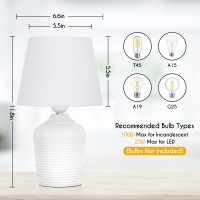 Sucolite Small Table Lamps Set Of 2, Bedside Nightstand Lamps For Bedroom Kids Room, Cute Desk Lamps With Studded Texture Base For Reading Nursery Living Room Office, White