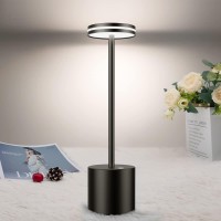 Bravzurg Battery Powered Table Lamp, 5000Mah Portable Outdoor Cordless Table Lamps, Metal, Dimmable, Wireless Rechargeable Led Desk Light Bulbs For Indoor/Outside/Home/Living Room (Black)