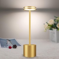 Bravzurg Cordless Table Lamp, Portable 5000Mah Outdoor Battery Powered Table Lamps, Metal, Dimmable, Wireless Rechargeable Led Desk Light Bulbs For Indoor/Outdoor/Home/Restaurant (Gold)