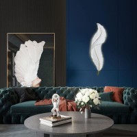 Qufute Feather Wall Light Modern Led Wall Sconce Lamp White Gold Elegant Feather Design Creative Light Fixture Feathers Wall Art Decor Lighting Living Bedroom Hallway,3 Color Mode