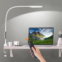 Rigors Led Desk Lamp With Clamp,Eye-Caring Architect Desk Light- 5 Brightness Levels & 5 Color Modes,Swing Arm Desk Lamp With Clamp Remote Control,Flexible Gooseneck Clip Desk Lamp For Home Office10W