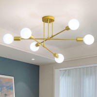 Soilsiu Modern Sputnik Chandelier Ceiling Light Fixture, 6-Light Mid Century Semi Flush Mount Ceiling Lights For Bedroom, Dining Room, Living Room, Kitchen, Office (Gold, W:25