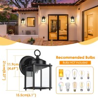 Matameye Outdoor Wall Lantern, Exterior Waterproof Wall Sconce Light Fixtures, Black Front Door Wall Lighting With Clear Beveled Glass Shade, 2 Pack