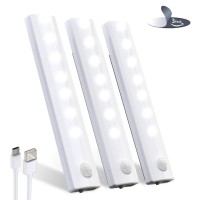 Anmeery Led Motion Sensor Cabinet Light,Under Counter Closet Lighting,Battery Operated Wireless Rechargeable Kitchen Lights,Stick On Anywhere Magnetic Night Light Bar For Wardrobe Cupboard,3 Pack