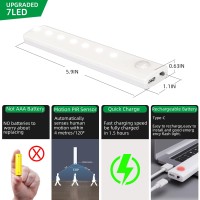 Anmeery Led Motion Sensor Cabinet Light,Under Counter Closet Lighting,Battery Operated Wireless Rechargeable Kitchen Lights,Stick On Anywhere Magnetic Night Light Bar For Wardrobe Cupboard,3 Pack