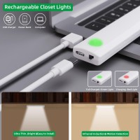 Anmeery Led Motion Sensor Cabinet Light,Under Counter Closet Lighting,Battery Operated Wireless Rechargeable Kitchen Lights,Stick On Anywhere Magnetic Night Light Bar For Wardrobe Cupboard,3 Pack