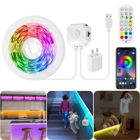 Houhui 98Ft Rgb Led Strip Lights Motion Sensor Under Bed Lights Indoor Usage Usb Powered 3 Modes App Control Rf Remote S