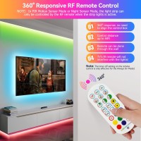 Houhui 98Ft Rgb Led Strip Lights Motion Sensor Under Bed Lights Indoor Usage Usb Powered 3 Modes App Control Rf Remote S