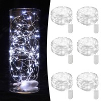 6 Pack Fairy Lights Battery Operated String Lights 7Ft 20 Led Mason Jar Lights Waterproof Silver Wire Light Fireflies Diy Party Wedding Christmas Valentines Day Decoration(6 Pack,Cool White)