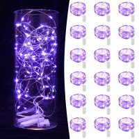 18 Pack Fairy Lights Battery Operated String Lights 7Ft 20 Led Mason Jar Lights Waterproof Silver Wire Light Fireflies Diy Party Wedding Christmas Valentines Day Decoration(18 Pack,Purple)