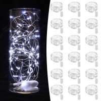 18 Pack Fairy Lights Battery Operated String Lights 7Ft 20 Led Mason Jar Lights Waterproof Silver Wire Light Fireflies Diy Party Wedding Christmas Valentines Day Decoration(18 Pack,Cool White)