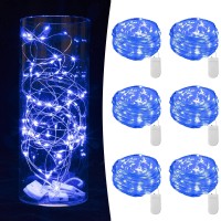 6 Pack Fairy Lights Battery Operated String Lights 7Ft 20 Led Mason Jar Lights Waterproof Silver Wire Light Fireflies Diy Party Wedding Christmas Valentines Day Decoration(6 Pack,Blue)