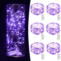 6 Pack Fairy Lights Battery Operated String Lights 7Ft 20 Led Mason Jar Lights Waterproof Silver Wire Light Fireflies Diy Party Wedding Christmas Valentines Day Decoration(6 Pack,Purple)