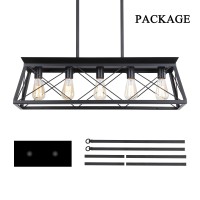 Xipuda Farmhouse Chandeliers For Dining Room Rustic Kitchen Island Light Fixture 5Light Linear Pendant Lighting Rectangular C