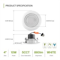 Asd 4 Inch Gimbal Led Can Recessed Light Retrofit 5Cct 2700 3000 3500 4000 5000 Adjustable 10W Conversion Kit 800Lm Dimmable Swi