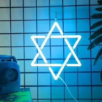 Star Of David Neon Sign Attivolife Hanukkah Decorations Jewish Star Shape Neon Light Led Wall Decor For Home Office Housewarm