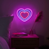 Attivolife Heart Neon Sign Acrylic, Pink Blue 3 Color Led Art Lamp With Usb Powered, Love Shaped Colorful Neon Light For Girl'S Room, Party, Lover, Valentine'S Day, Wedding Wall Table Decor