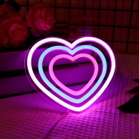 Attivolife Heart Neon Sign Acrylic, Pink Blue 3 Color Led Art Lamp With Usb Powered, Love Shaped Colorful Neon Light For Girl'S Room, Party, Lover, Valentine'S Day, Wedding Wall Table Decor