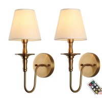 Kefa Wireless Battery Operated Wall Sconces Set Of 2 No Wiring Rechargeable Wall Lights With Remote Antique Brass Vintage Fabric