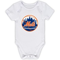 Genuine Stuff Mlb Newborn Infants 0-24 Months Primary Logo Onesie Bodysuit Romper (New York Mets White, 69 Months)