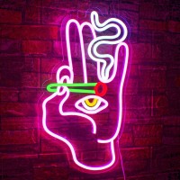 Wlhope Hand Eye Neon Sign Evil Eye Hand Neon Signs Pink White Led Neon Signs For Wall Decor Usb Connectivity Hamsa Neon Light S