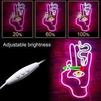 Wlhope Hand Eye Neon Sign Evil Eye Hand Neon Signs Pink White Led Neon Signs For Wall Decor Usb Connectivity Hamsa Neon Light S