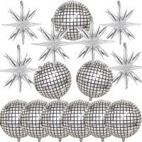 15 Pcs Disco Ball Balloons, Huge Silver Explosion Star Aluminum Foil Balloons For Birthday, Bachelorette Party, 70S 80S 90S Theme Disco Party Decorations Supplies,Disco Fever Party Decoration