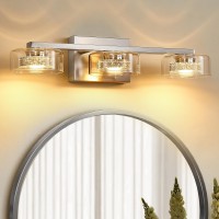 Zhizenl Bathroom Light Fixtures Dimmable Led 3 Light Bathroom Vanity Light Over Mirror Modern Crystal Brushed Nickel Vanity Li