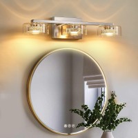 Zhizenl Bathroom Light Fixtures Dimmable Led 3 Light Bathroom Vanity Light Over Mirror Modern Crystal Brushed Nickel Vanity Li