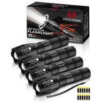 Victoper Led Flashlight 4 Pack, Bright 2000 Lumens Tactical Flashlights High Lumens With 5 Modes, Waterproof Focus Zoomable Flash Light, Portable Flashlight For Camping Hiking Outdoor Home Emergency