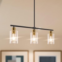 Yarlkav Kitchen Island Lighting 3 Lights Linear Chandeliers Rectangle Pendant Light Fixtures For Dining Room Farmhouse Hanging