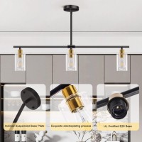 Yarlkav Kitchen Island Lighting 3 Lights Linear Chandeliers Rectangle Pendant Light Fixtures For Dining Room Farmhouse Hanging