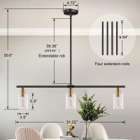 Yarlkav Kitchen Island Lighting 3 Lights Linear Chandeliers Rectangle Pendant Light Fixtures For Dining Room Farmhouse Hanging