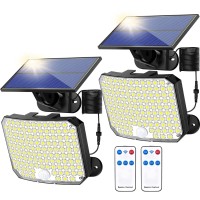 Kernowo Solar Lights Outdoor, 118 Led Solar Motion Sensor Flood Lights With Remote, Ip65 Waterproof Solar Powered Security Spot Lights With 16.5Ft Cable For Patio, Garage, Porch, Yard, 2 Pack