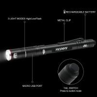 Yicorps Rechargeable Pen Light Flashlight 300 Lumens 3 Lighting Modes Handheld Pocket Small Flashlights With Clip Zoomable Wate