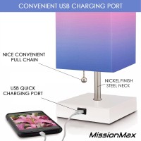 Missionmax Modern Sherbet Ombre Small Table Lamp W Usb Quick Charging Port, Great For Led Bedside, Desk, Bedroom, And Nightstand Lamps Or Other Table Lights