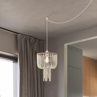 Boho Plug In Pendant Light Bead Plug In Chandelier Lighting With Cord Whitewashed Wood Beaded Plug-In Chandelier 1-Light