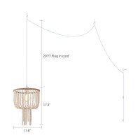 Boho Plug In Pendant Light Bead Plug In Chandelier Lighting With Cord Whitewashed Wood Beaded Plug-In Chandelier 1-Light