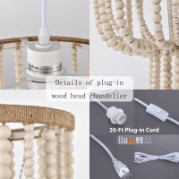 Boho Plug In Pendant Light Bead Plug In Chandelier Lighting With Cord Whitewashed Wood Beaded Plug-In Chandelier 1-Light