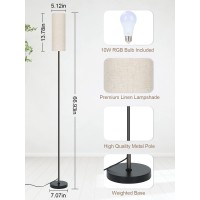 Gktg Floor Lamp For Living Room, Dimmable Floor Lamp With Remote Control, 10W Color Changing Led Bulb Included, Modern Standing Lamp Tall Lamp For Bedroom, Office, Reading (Black)