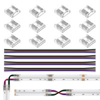 Btf-Lighting 5Pin 12Mm 0.47In Width Transparent Connector Kit 8Pcs Corner Connector 4Pcs Gapless Solderless Connector 4Pcs 5.9In Long 24Awg Extension Wires Support Rgbw (+ R G B W) 5 Wires Fcob Strip