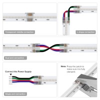 Btf-Lighting 5Pin 12Mm 0.47In Width Transparent Connector Kit 8Pcs Corner Connector 4Pcs Gapless Solderless Connector 4Pcs 5.9In Long 24Awg Extension Wires Support Rgbw (+ R G B W) 5 Wires Fcob Strip