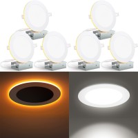 Rollin Light Canless Led Recessed Lighting 6 Inch 6 Pack 5Cct Ultra-Thin Recessed Led Lights With Night Light, 1100Lm,12W,Cri80+,2700K-5000K Selectable, Dimmable Canless Downlight With Junction Box