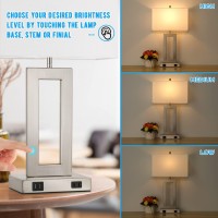 22'' Tall Table Lamps For Bedroom Set Of 2, Silver Bedside Touch Control Lamp With 2 Usb Ports&Ac Outlet, Modern Living Room Table Lamp For Nightstand End Table, 3-Way Dimming With 2 E26 Edison Bulbs