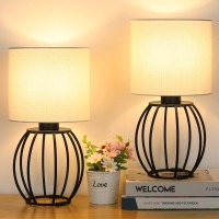 Brightever Set Of 2 Table Lamps For Bedroom, Modern Bedside Nightstand Lamps With White Fabric Shade And Black Metal Base, Small Side Table Lamp For Office Dorm Reading Working (Bulbs Not Included)