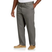 Dxl Big And Tall Essentials Flat-Front Twill Pants, Grey, 52W X 28L