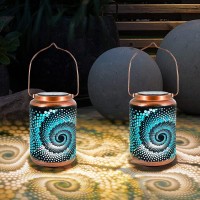 2 Pack Solar Lanterns Outdoor Hanging Lantern Metal Waterproof Led Lantern With Solar Powered Garden Patio Decorations Decor Lantern With Handle Christmas Gift Idea