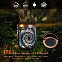 2 Pack Solar Lanterns Outdoor Hanging Lantern Metal Waterproof Led Lantern With Solar Powered Garden Patio Decorations Decor Lantern With Handle Christmas Gift Idea